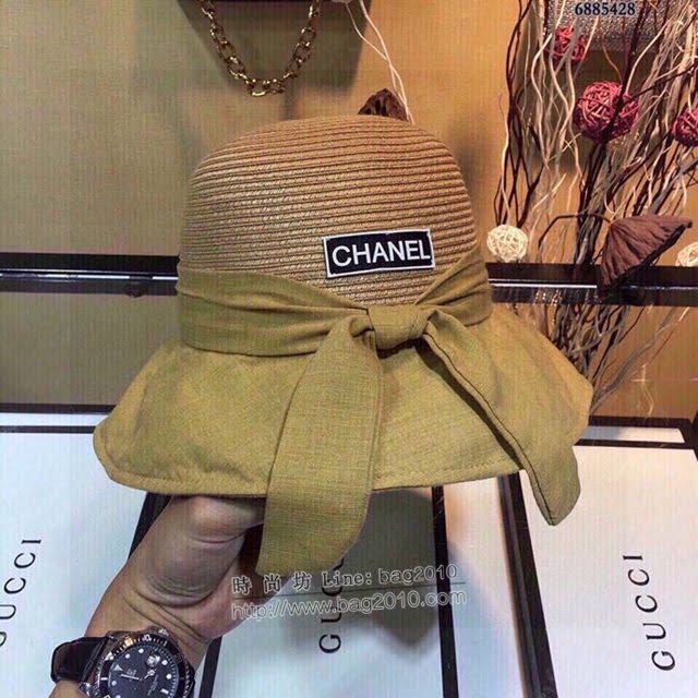 Chanel女士帽子 香奈兒蝴蝶結可折疊禮帽草帽 Chanel遮陽帽  mm1012